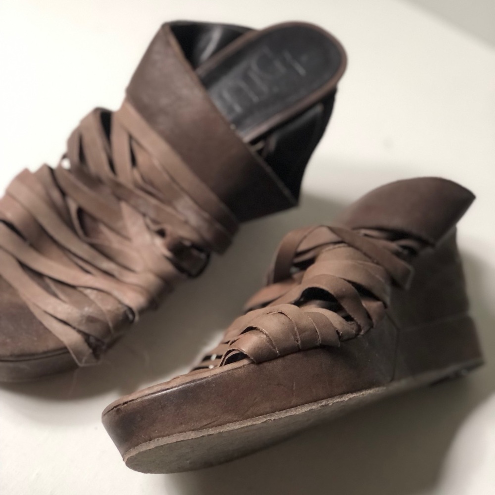 Edgy LD TUTTLE Women's Brown Wedge Soft Leather Sandals IT 39 US 8